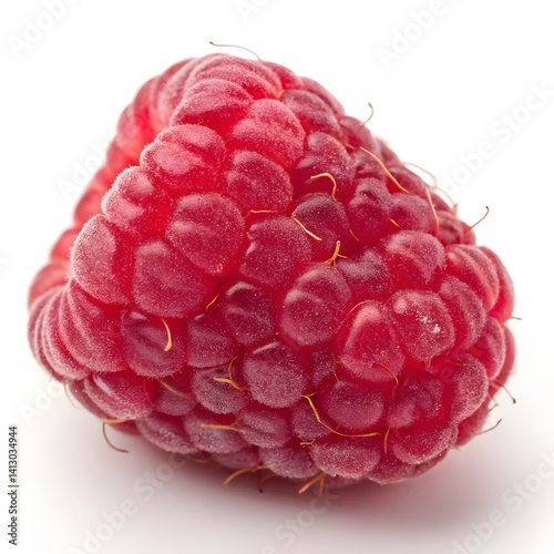 Whole Raspberry with Fine Hairs on White Background