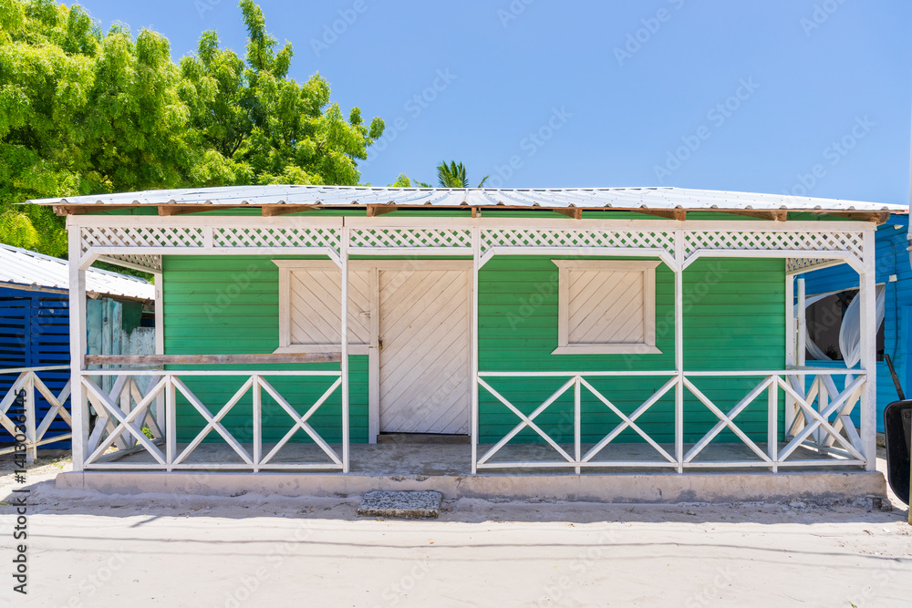 Typical colorful house of the Saona Island, Mano Juan fishing village,Dominican Republic.