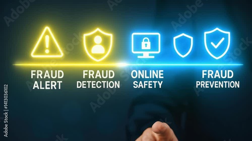 Interactive fraud prevention and online safety alert system visualization.