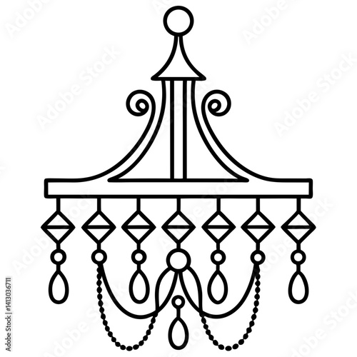 chandelier line art vector illustration decorative elegant vintage lighting lamp hanging light interior icon