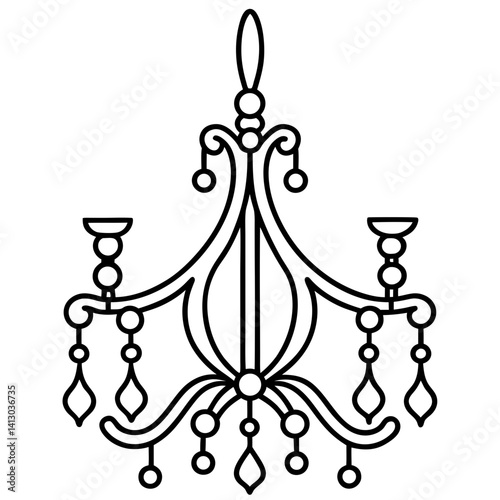 chandelier line art vector illustration decorative elegant vintage lighting lamp hanging light interior icon