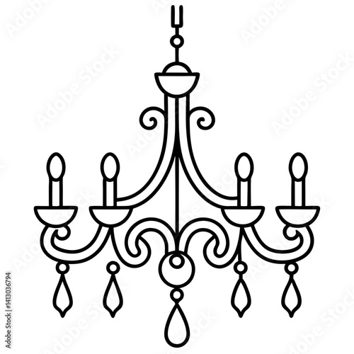 chandelier line art vector illustration decorative elegant vintage lighting lamp hanging light interior icon