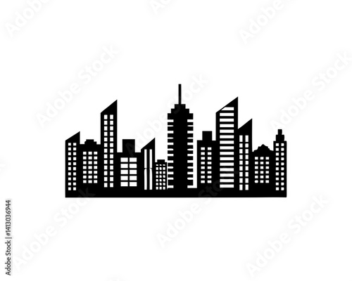 city skyline silhouette illustration black and white urban cityscape buildings architecture skyscrapers city horizon icon
