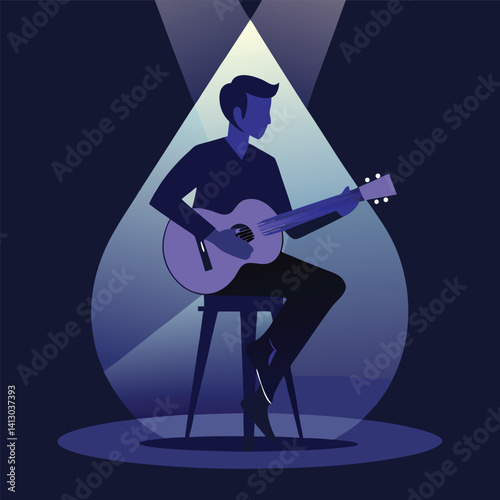 Silhouette of a Musician Playing Acoustic Guitar on Stage