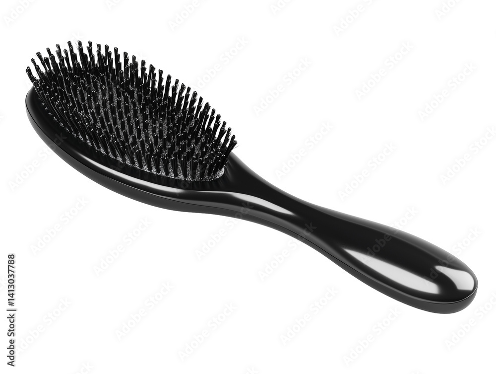 Hair brush, black plastic, oval shape, bristles, shiny handle, PNG file isolated on transparent background
Hair brush, black plastic, oval shape, bristles, shiny handle, PNG file isolated on transparent background