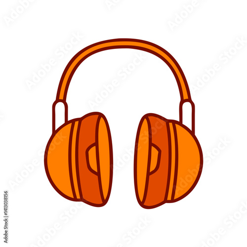 Orange headphones depicted against a white background, symbolizing music and sound