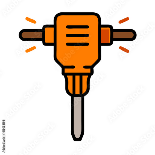 Jackhammer in bright orange color with details of the trigger and drill bit, representing construction and demolition work