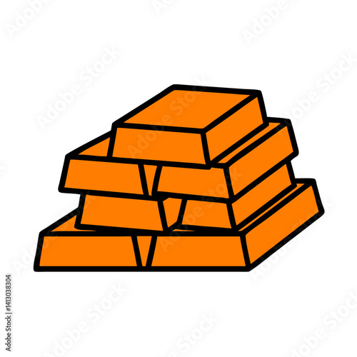 Stack of gold bars in orange color with a simple design, symbolizing wealth and prosperity