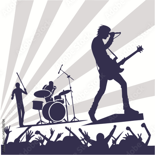 Energetic Rock Band Performing Live on Stage with Enthusiastic Crowd