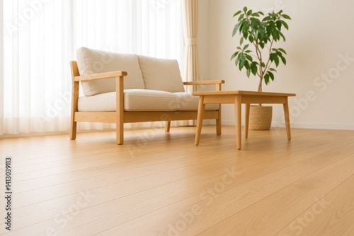 Minimalist Living Room with Natural Light and Wooden Furniture
