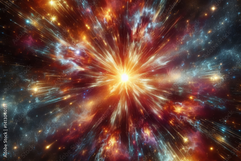Fototapeta premium Explosion of colors and light captured in a cosmic event during the birth of a star in deep space