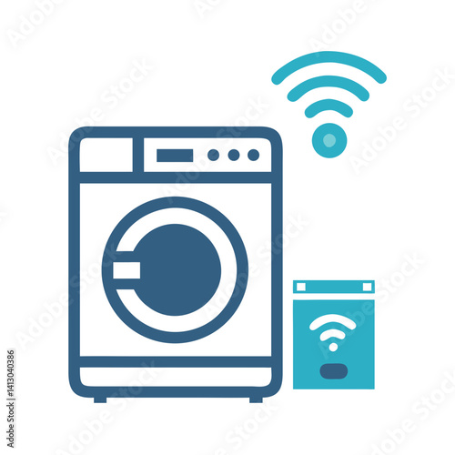 Smart Washing Machine Icon – Connected Laundry Appliance Symbol, Home Automation
