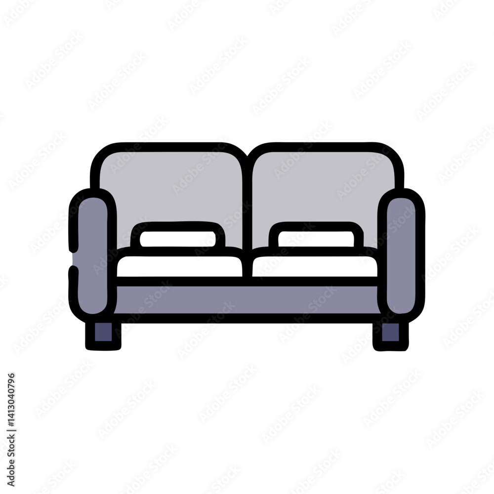 Sofa Icon – Two-Seater Couch Symbol, Compact Living Room Furniture Sofa Icon – Two-Seater Couch Symbol, Compact Living Room Furniture
