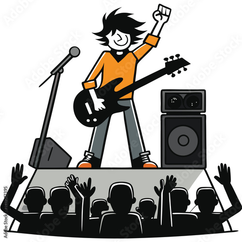 Energetic Rock Musician Performing on Stage to Cheering Crowd