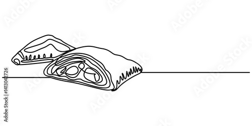 Fruit Turnovers continuous one line drawing, apple turnover sweet food line icon vector. apple turnover sweet food sign. isolated contour symbol black illustration, minimalist style pro concept.