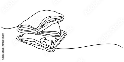 Fruit Turnovers continuous one line drawing, apple turnover sweet food line icon vector. apple turnover sweet food sign. isolated contour symbol black illustration, minimalist style pro concept.