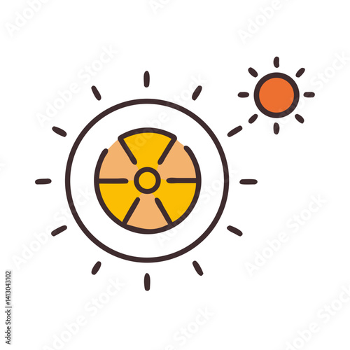 Sun Icon Representing Solar Body with Radiation