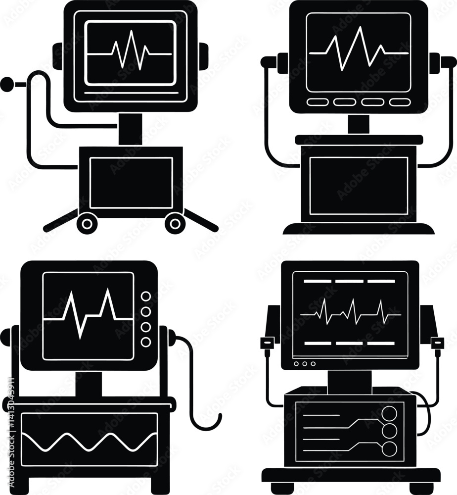 Naklejka premium EKG Machine silhouette vector