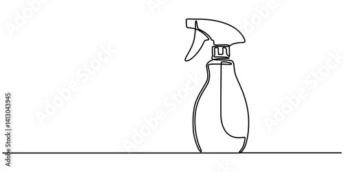 Vector abstract continuous one single simple line drawing icon of bottle with cleaning liquid in silhouette sketch, plastic spray bottle continuous one line drawing, An empty plastic detergent bottle.