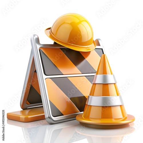 3D render under construction icon isolated on transparent background  
