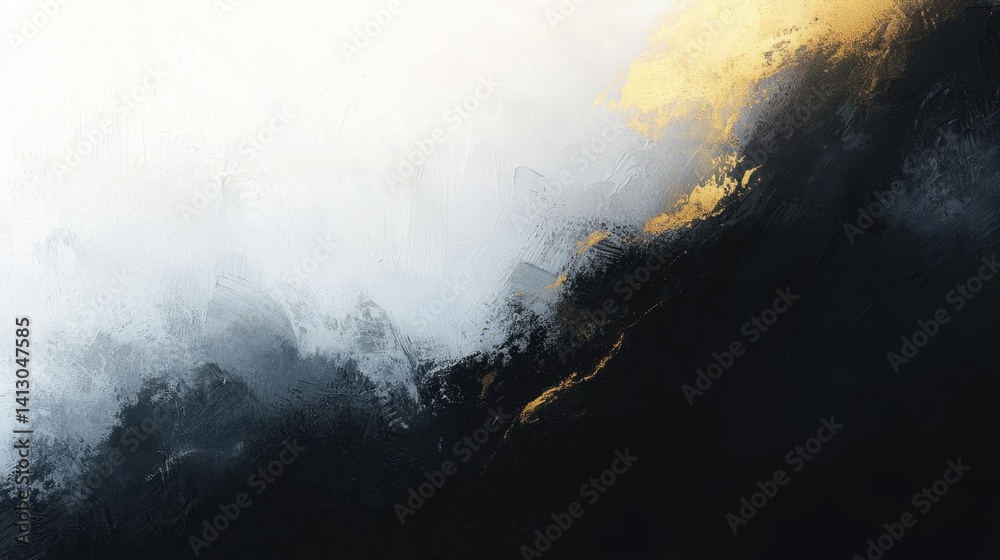 Fototapeta premium This artwork features striking contrasts of black, white, and gold, displaying a harmonious blend of colors and textures, perfect for modern decor or art appreciation