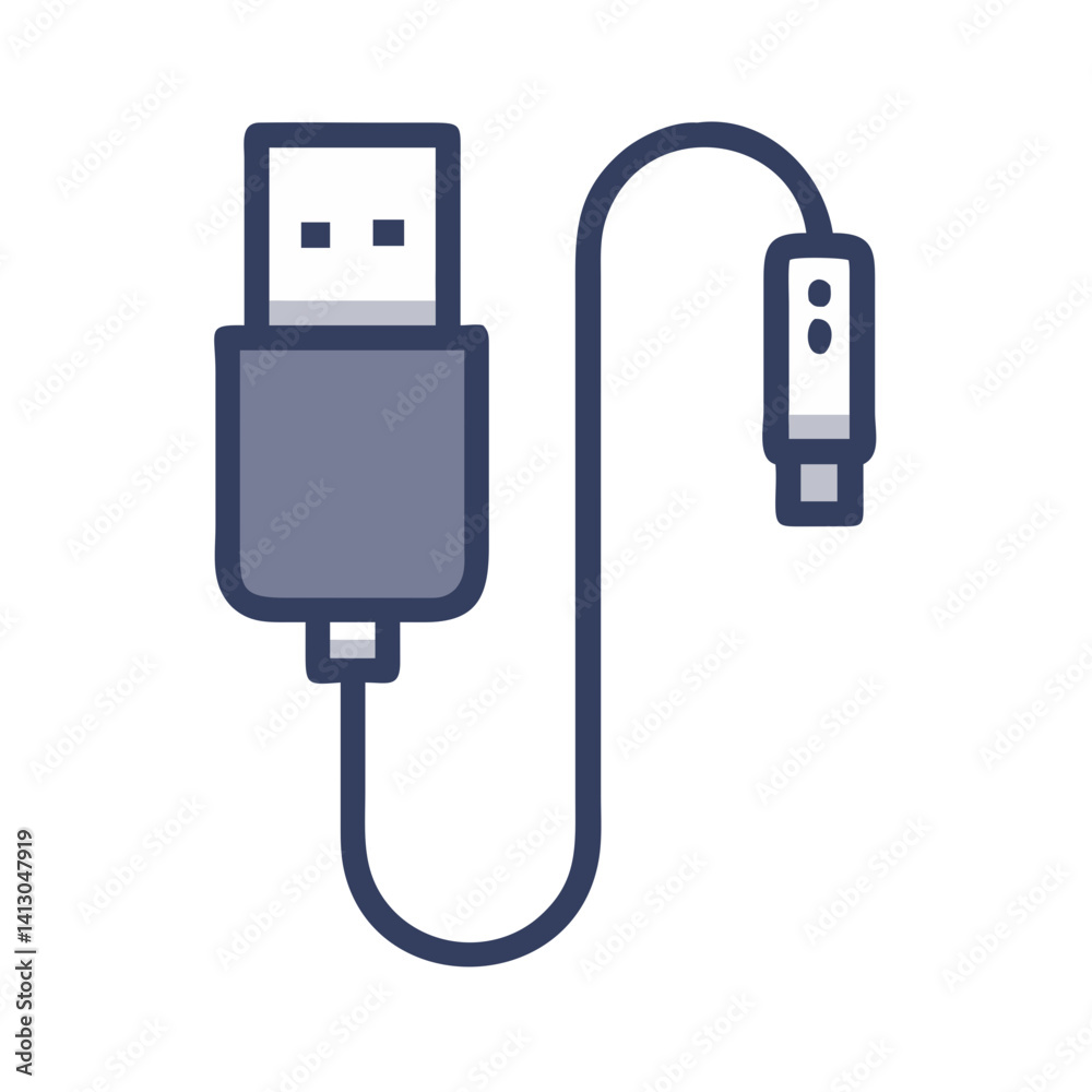 USB Cable Icon Representing Data and Charging Connection Interface