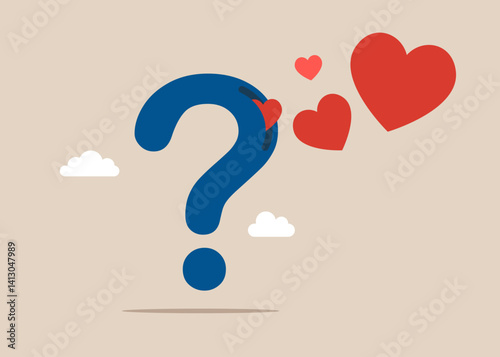 From the question mark fly out many hearts. Life insurance family protection. Modern vector illustration in flat style.