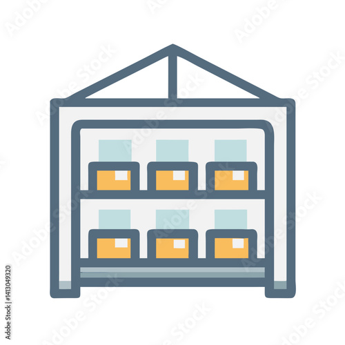 Warehouse Shelves Icon Representing Inventory Storage and Industrial Organisation