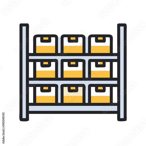 Warehouse Shelves Icon Representing Inventory Storage and Industrial Organisation