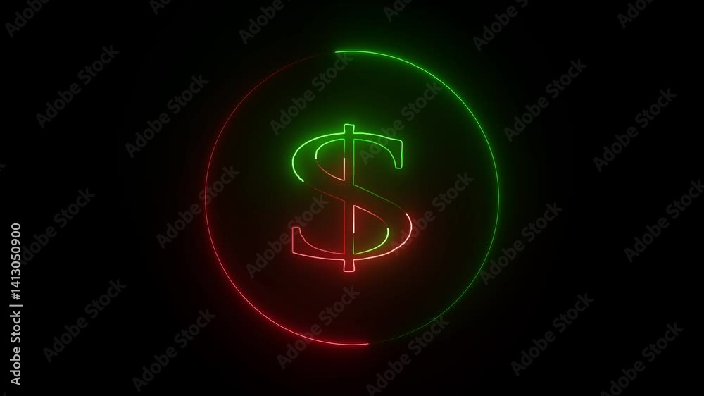 Glowing neon Dollar icon conceptual business animation background 4k.