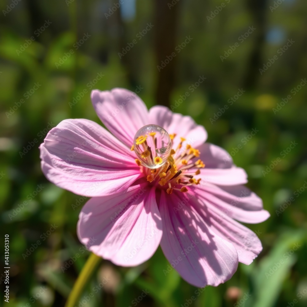 Pink Cosmos Flower with Dewdrop: A Serene Macro Photograph Pink Cosmos Flower with Dewdrop: A Serene Macro Photograph
