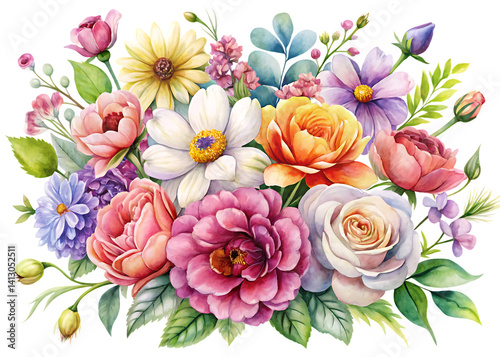 Watercolor illustration of flowers  isolated on white background