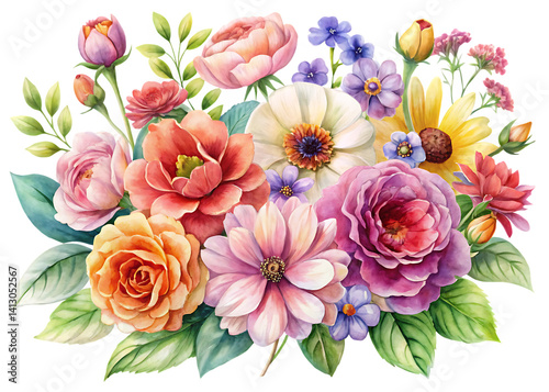 Watercolor illustration of flowers  isolated on white background