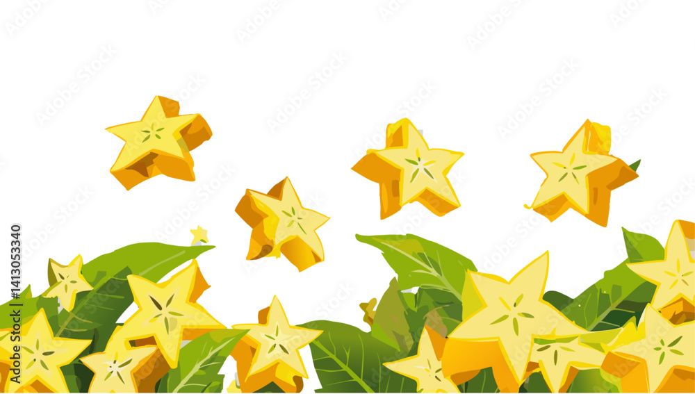 set of star fruit falling vector design