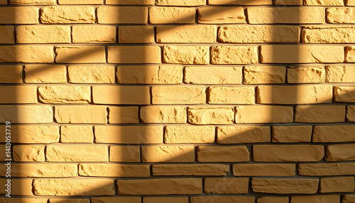 Full frame abstract background of an attractive tan brown natural limestone block wall in ashlar pattern, with rugged texture stone blocks in full sunlight with copy space, dramatic. with white shad