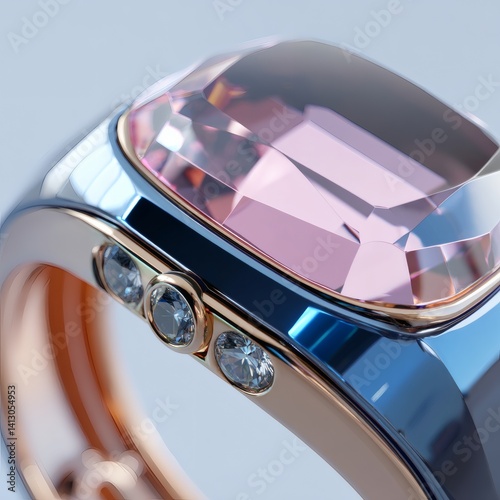 Smart ring with embedded LED display, 3D render, luxury background, close-up detail