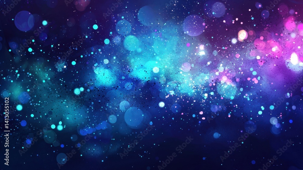 Fototapeta premium A vibrant display of colorful bokeh lights creates an enchanting abstract background. The scene captures a blend of blues, purples, and pinks, evoking a dreamy, cosmic feel