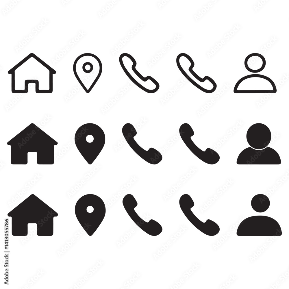 Communication and social media icon set Vector. Communication, mail, phone, web, home, address icon collection. Communication and social media icon set Vector. Communication, mail, phone, web, home, address icon collection.