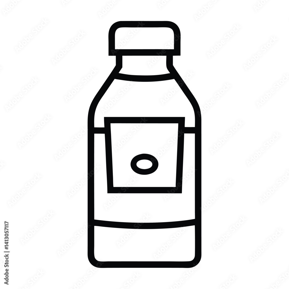 Bottle Icon with Label in Simple Outline Style Transparent Background