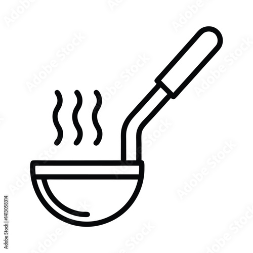 Minimalist Line Art Ladle With Steam Icon