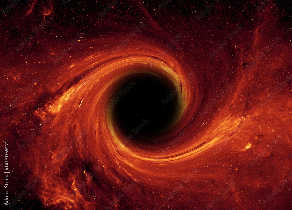 Black hole in space. Black hole devours galaxy and stars. Wormhole, nebula and galaxy in deep outer space.