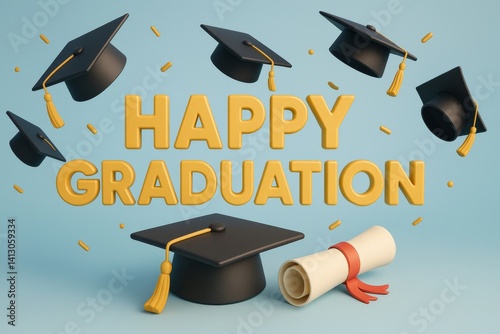 Stylish Graduation Celebration With Caps, Diplomas, and Festive Decorations i...