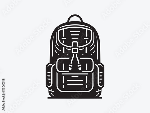 Backpack Silhouette with Classic Straps and Zipper Shape for Travel, Adventure, School, and Outdoor Gear Design Themes