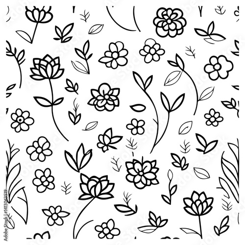 Floral Sketch Pattern with Artistic Simplification