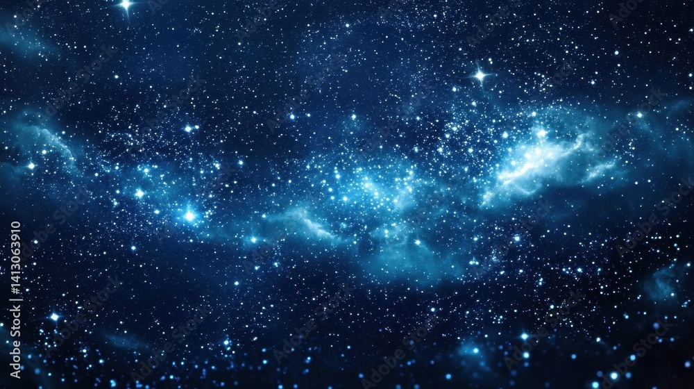 Fototapeta premium Captivating view of a vast night sky, adorned with countless stars and shimmering cosmic clouds, inviting viewers to ponder the mysteries of the universe