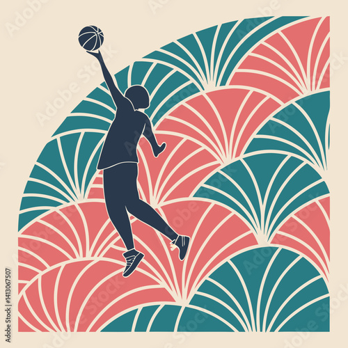 Dynamic Basketball Player Silhouette Art Deco Design