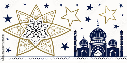 Elegant Islamic Mosque and Star Design Vector Illustration