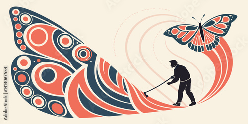 Abstract Art Butterfly, Gardener, and Swirling Landscape