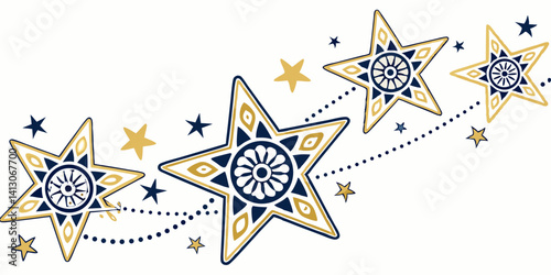 Elegant Gold and Navy Blue Star Design A Celestial Graphic for Decorations