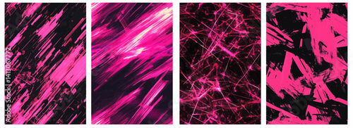 Vector pattern set of a neon pink streak flicked randomly background